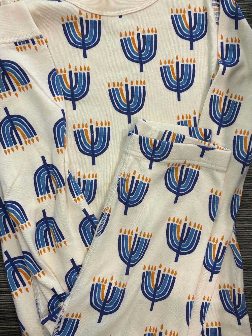 Hanna Andersson Cream Organic Cotton Pajama Set Blue Gold Menorah Hanukah 140 10